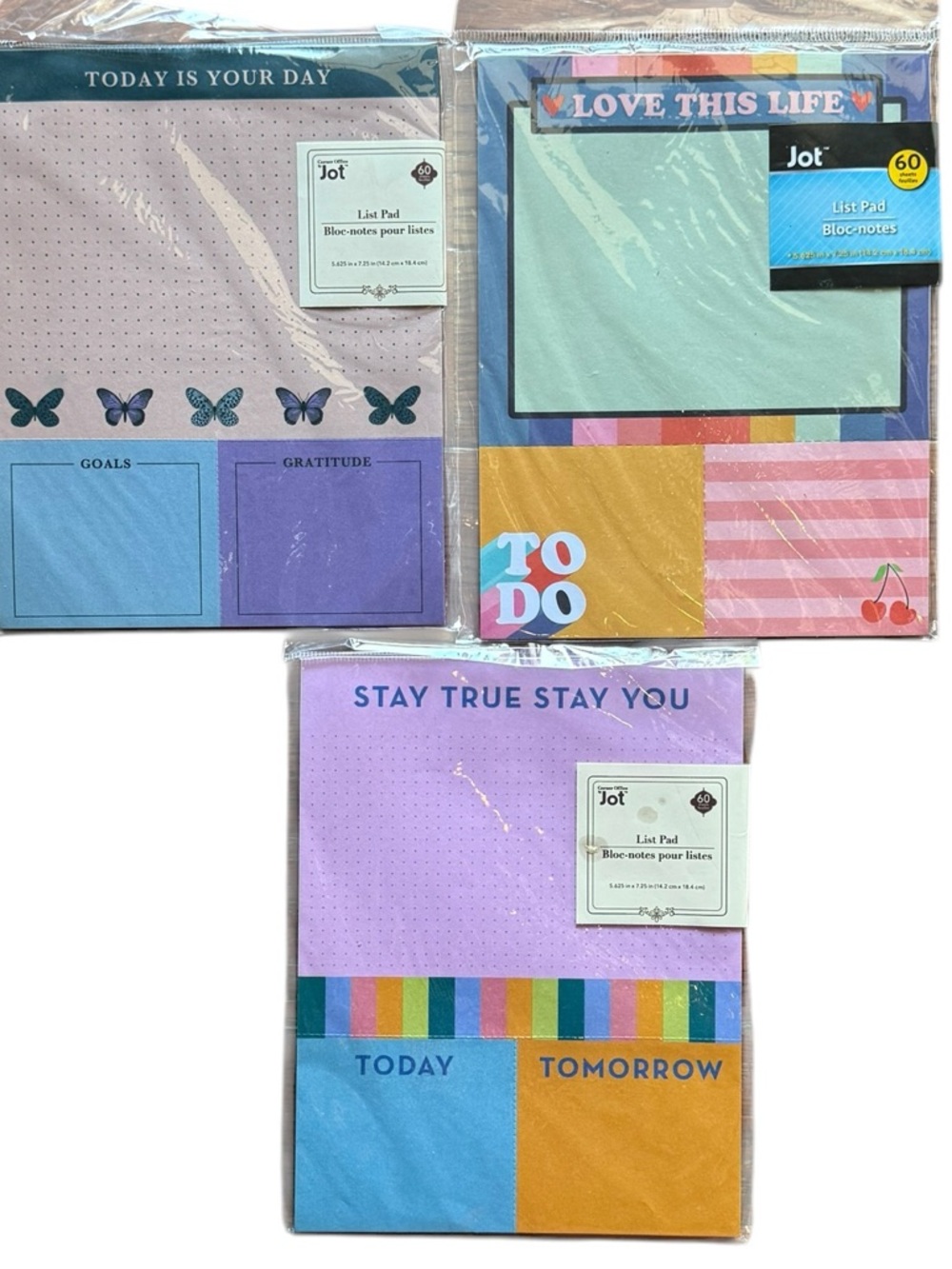 Jot Assorted Decorative 60 Sheet List Note Pads - Pastel Rainbow Designs NWT